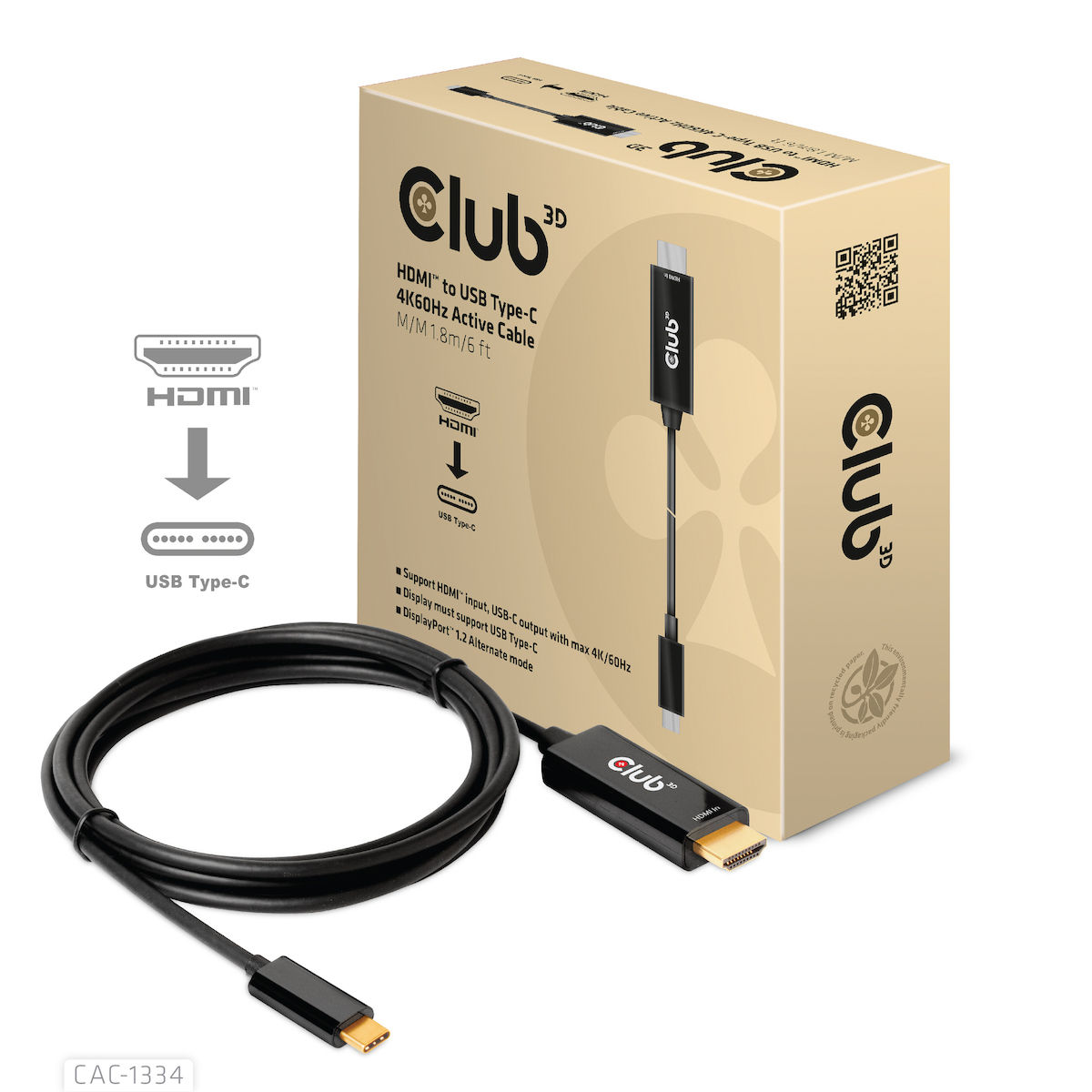 Club3D HDMI male - USB-C male 1.8m Μαύρο (CAC-1334) - Image 2