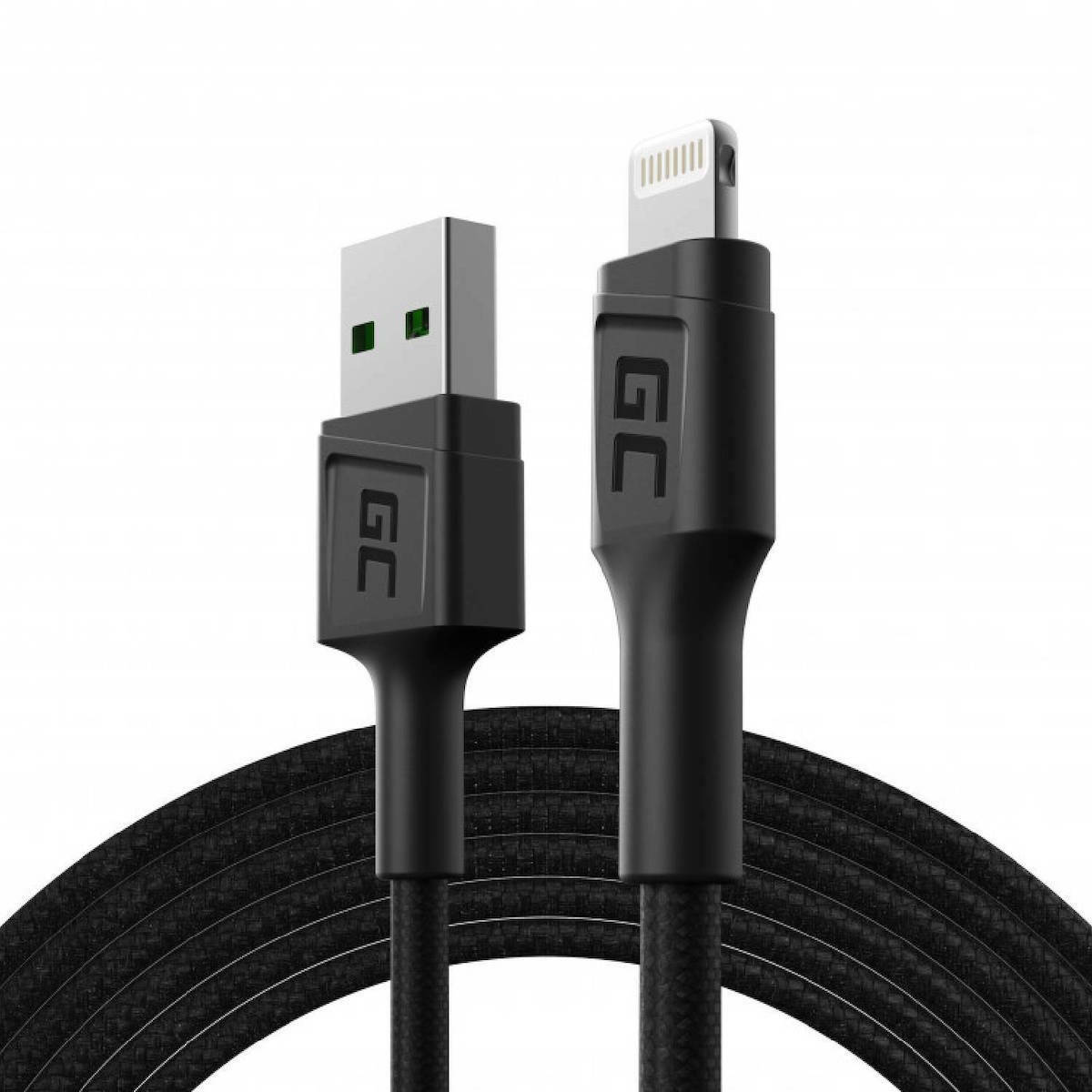 Green Cell Braided USB to Lightning Cable Μαύρο 2m (KABGC18)