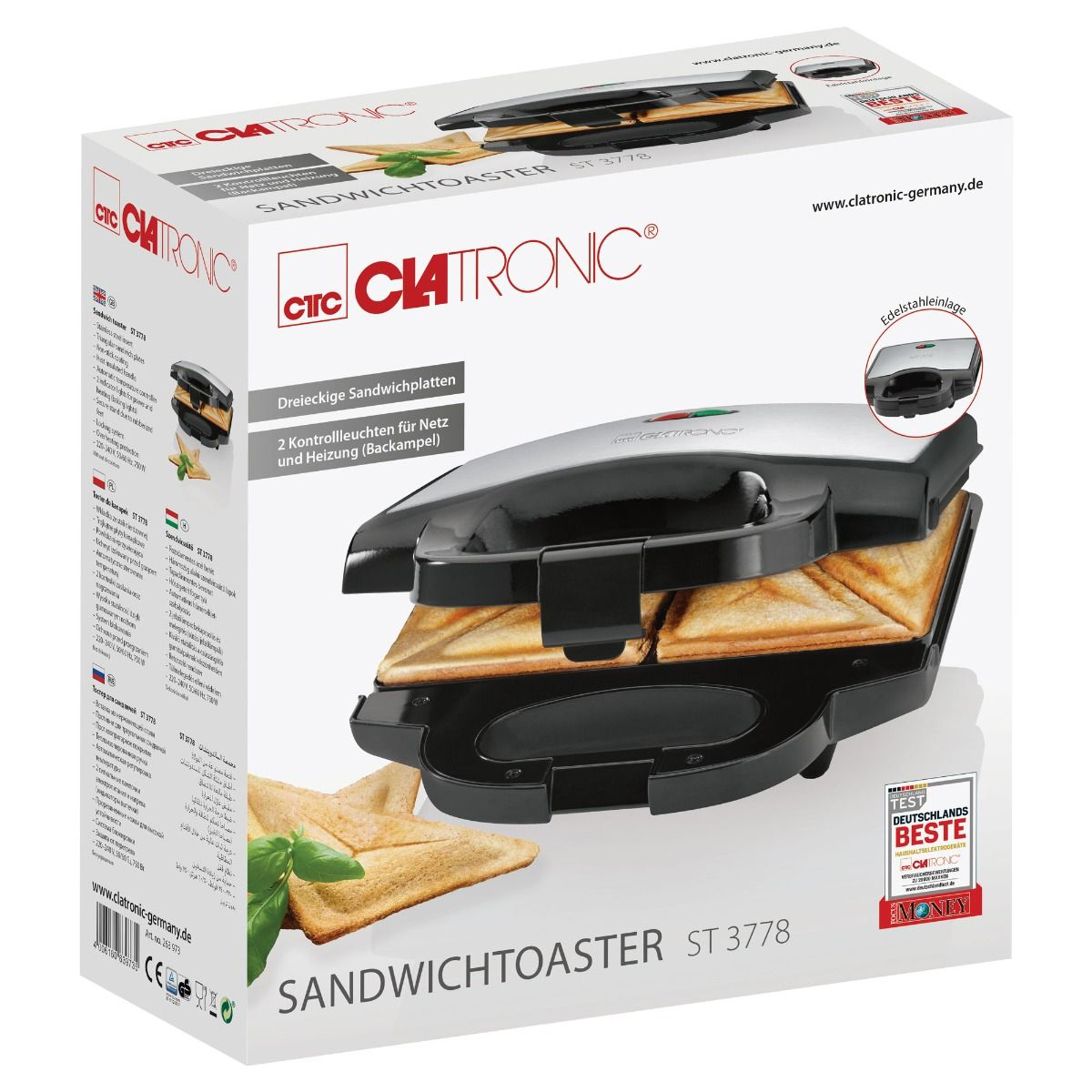 Clatronic ST 3778 750W για 2 Τοστ Inox - Image 4