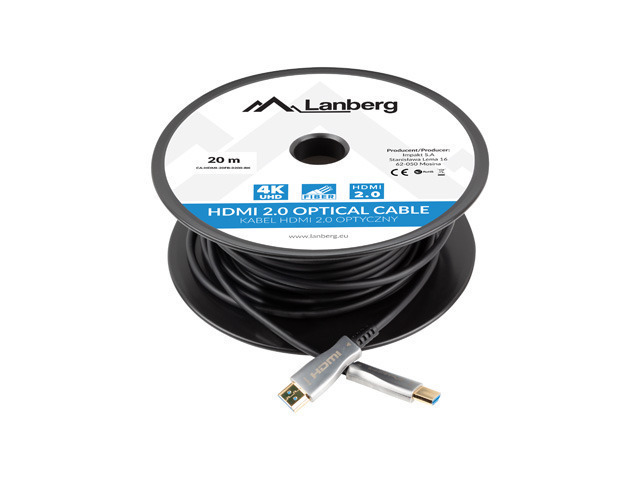 Lanberg HDMI 2.0 Cable HDMI male - HDMI male 20m Μαύρο CA-HDMI-20FB-0200-BK
