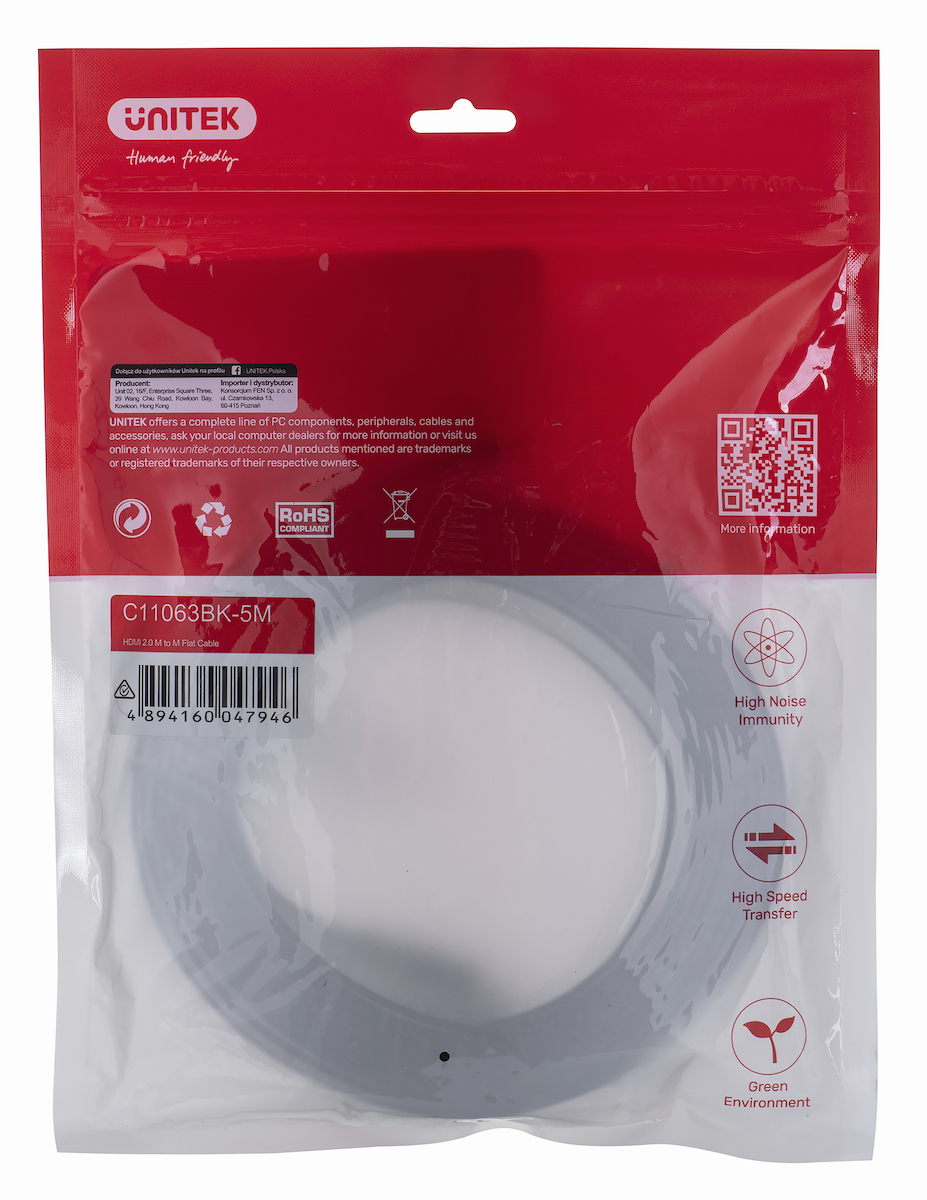 Unitek Flat HDMI male - HDMI male 5m Μαύρο (C11063BK-5M) - Image 3
