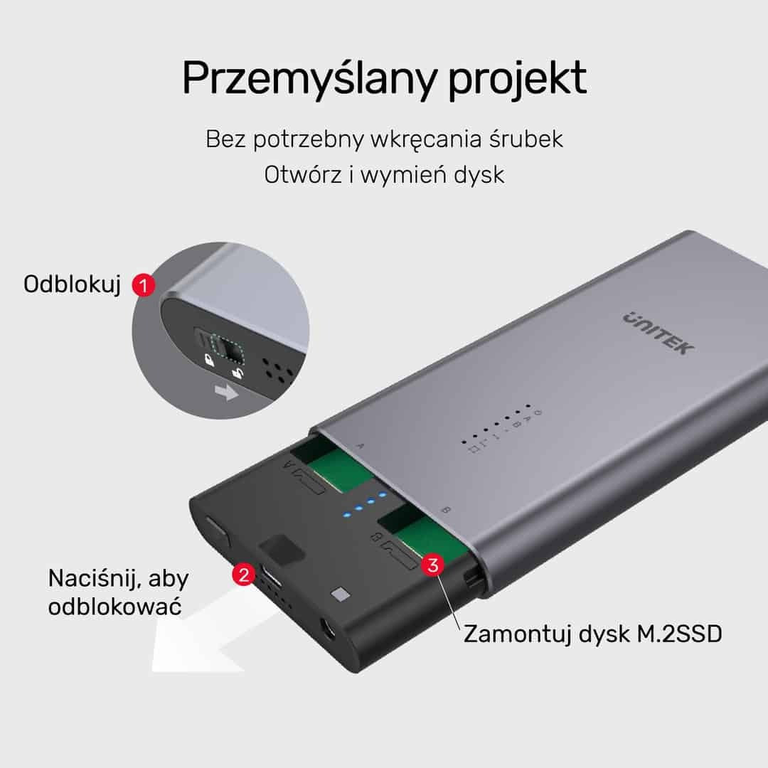 Unitek SolidForce Θήκη για 2 Σκληρούς Δίσκους M.2 PCI Express NVME με σύνδεση Type-C σε Γκρι χρώμα - Image 7