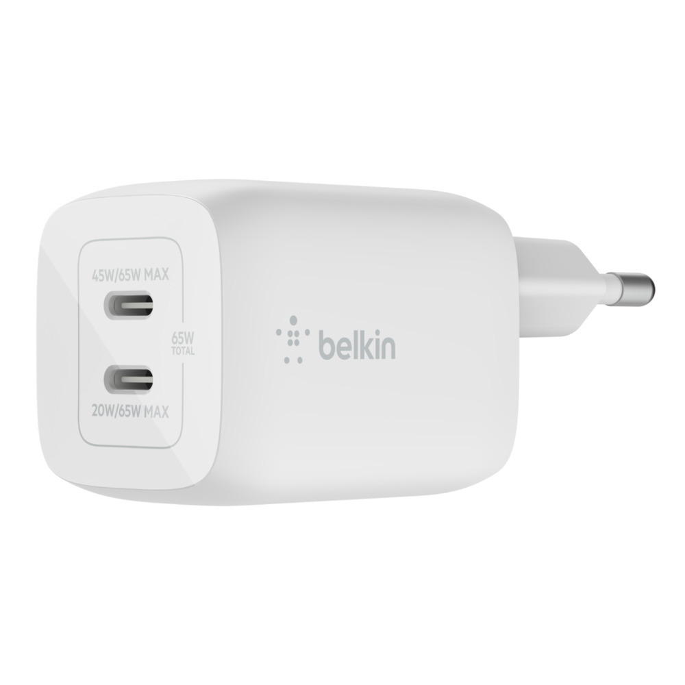 Belkin Φορτιστής Χωρίς Καλώδιο με 2 Θύρες USB-C 65W Power Delivery Λευκός (Boost Charge Pro)
