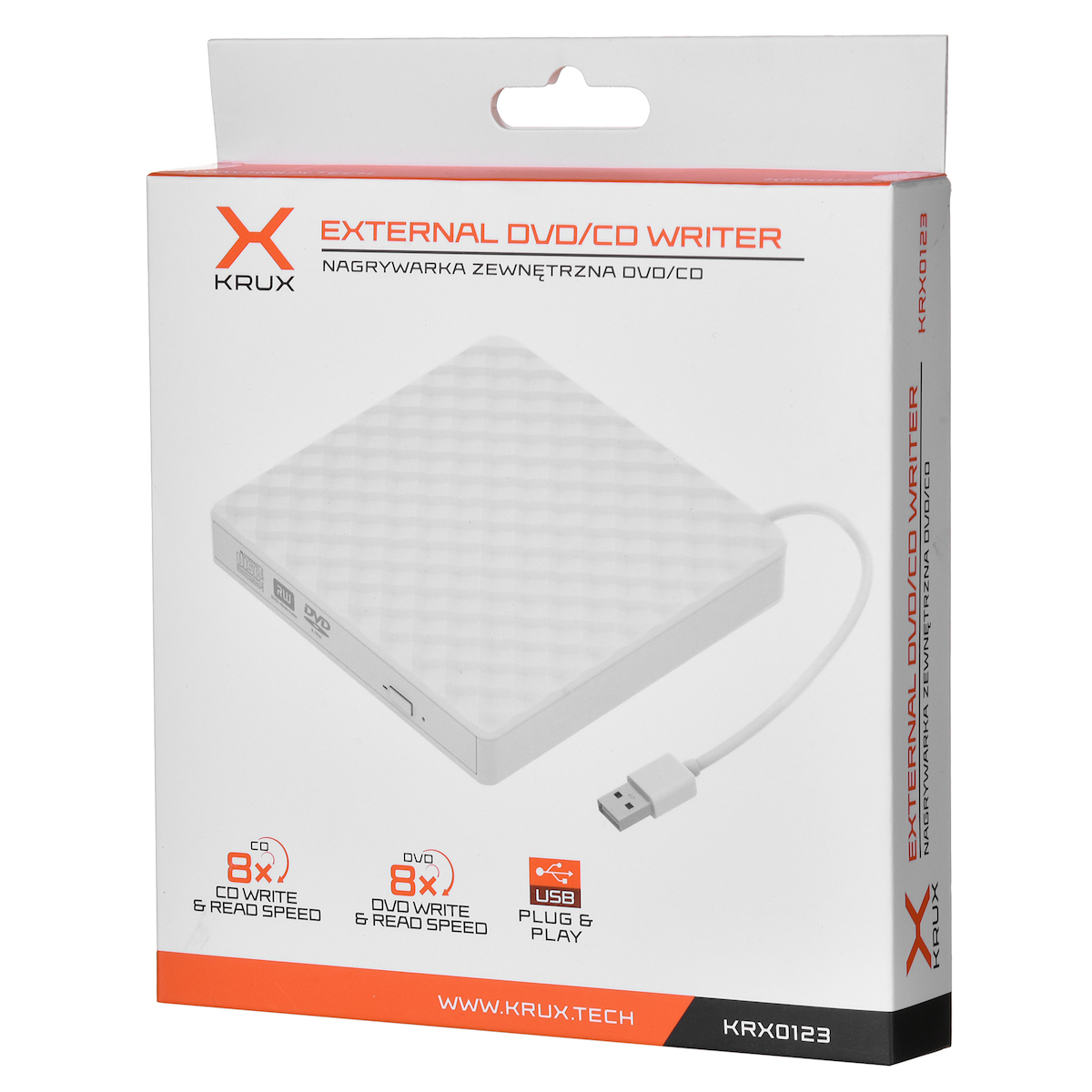 Krux Εξωτερικός Οδηγός Εγγραφής/Ανάγνωσης DVD/CD για Desktop / Laptop Λευκό - Image 7