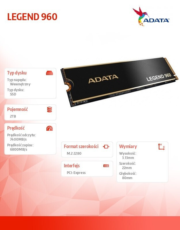 Adata Legend SSD 2TB M.2 NVMe PCI Express 4.0 ALEG-960-2TCS - Image 3