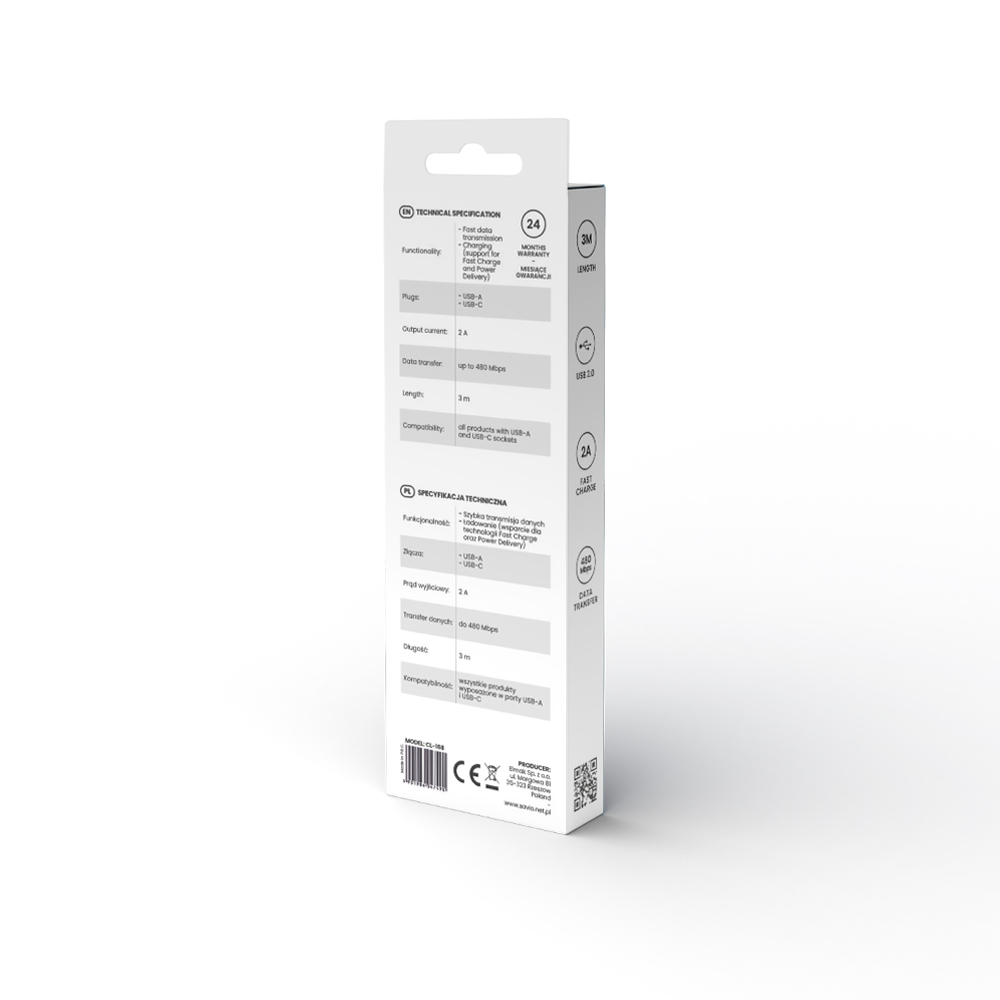 Savio USB 2.0 USB-C male - USB-A 2m (CL-168) - Image 4