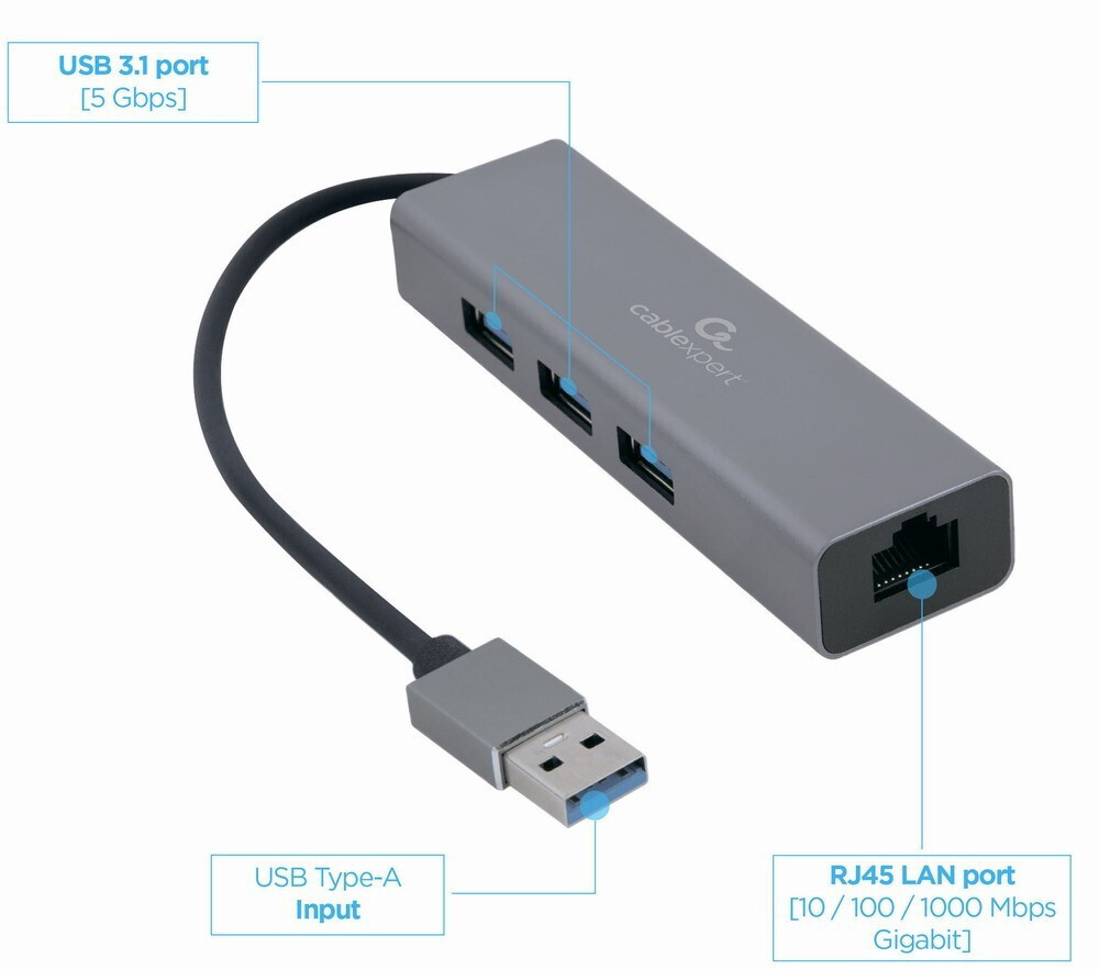 Cablexpert USB 3.0 Hub 3 Θυρών με σύνδεση USB-A Γκρι - Image 4