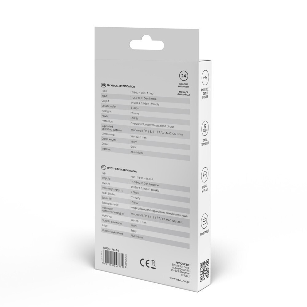 Savio USB 3.1 Hub 4 Θυρών με σύνδεση USB-C Γκρι - Image 4