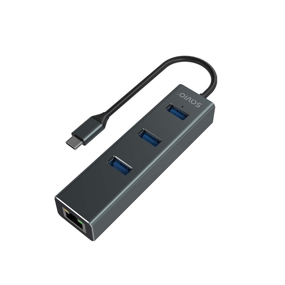 Savio AK-57 USB 3.1 Hub 3 Θυρών με σύνδεση USB-C / Ethernet Γκρι - Image 2