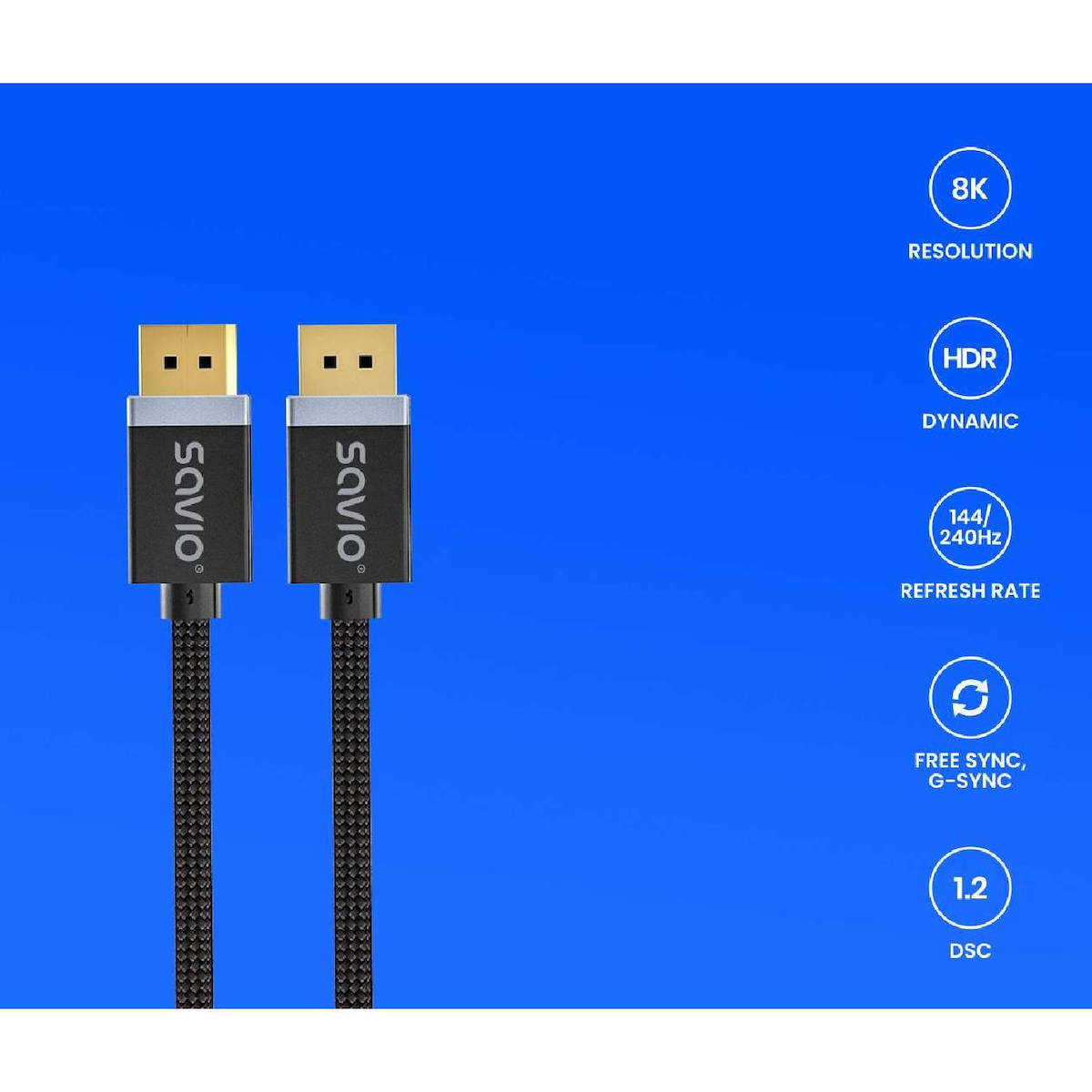 Savio Cable DisplayPort male - DisplayPort male 1m Μαύρο (CL-165) - Image 2