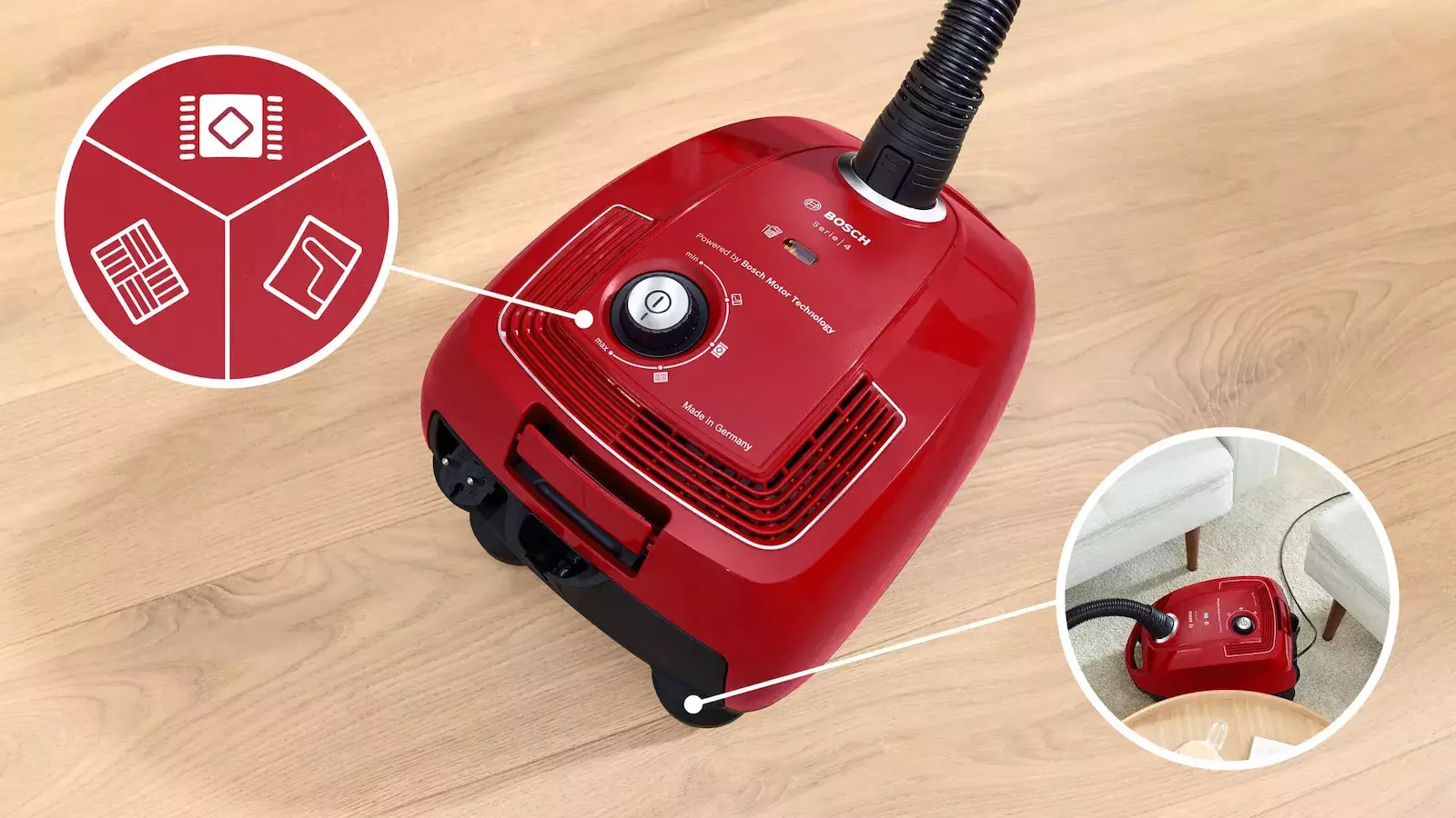 Bosch 600W με Σακούλα Κόκκινη BGB38RD2 - Image 3