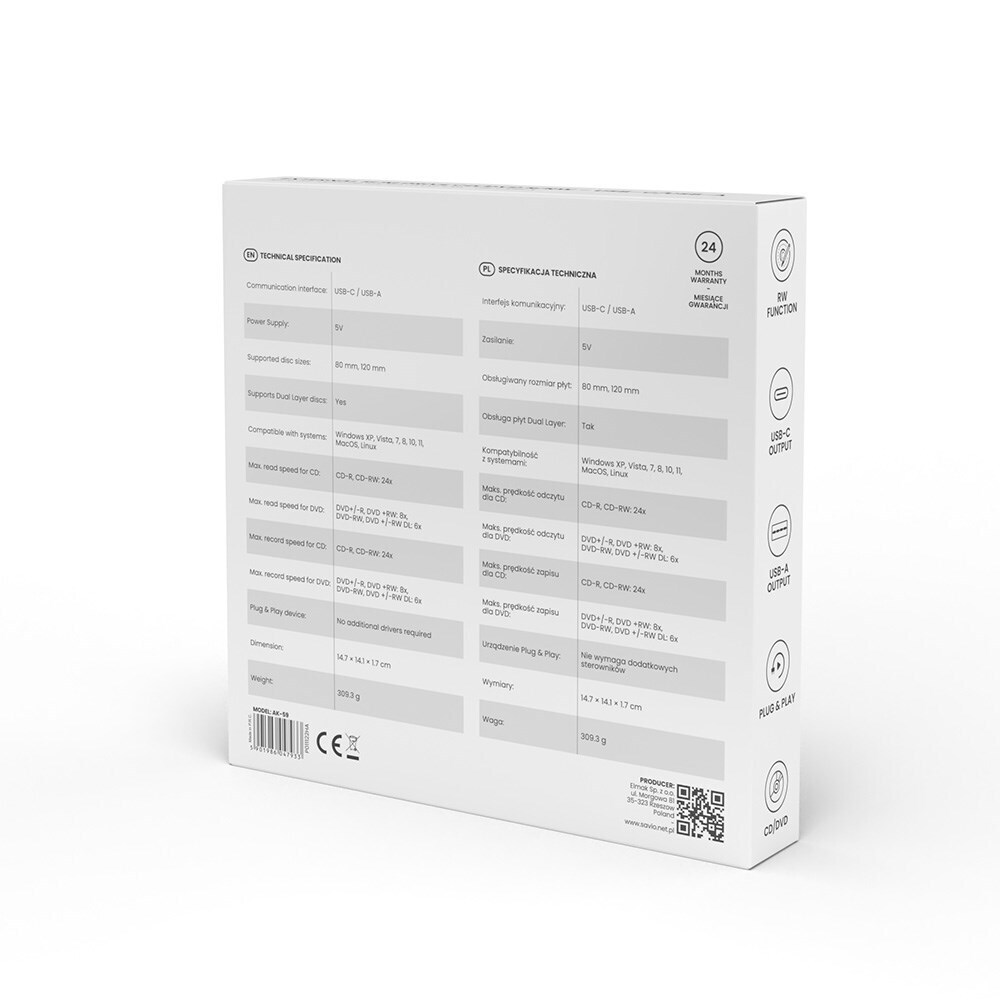 Savio Εξωτερικός Οδηγός Εγγραφής/Ανάγνωσης DVD/CD για Desktop / Laptop Μαύρο - Image 8
