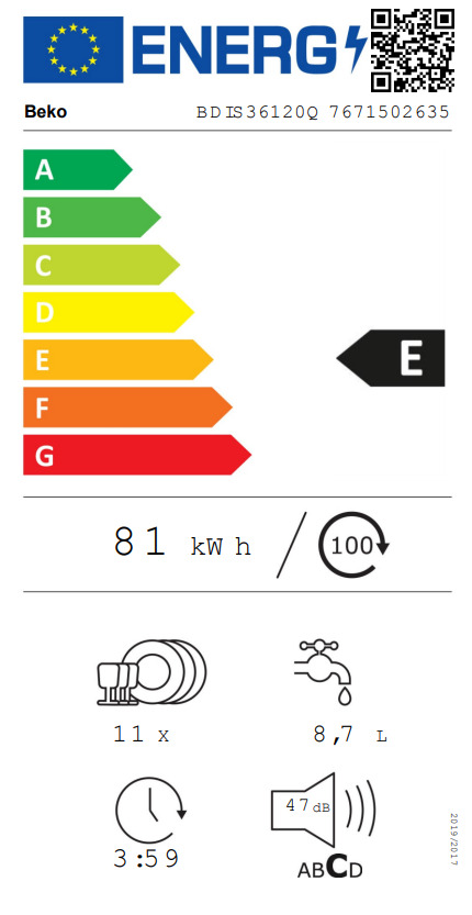 Beko Πλήρως Εντοιχιζόμενο για 11 Σερβίτσια Π44.8xY81.8εκ. BDIS36120Q 7671502635 - Image 5