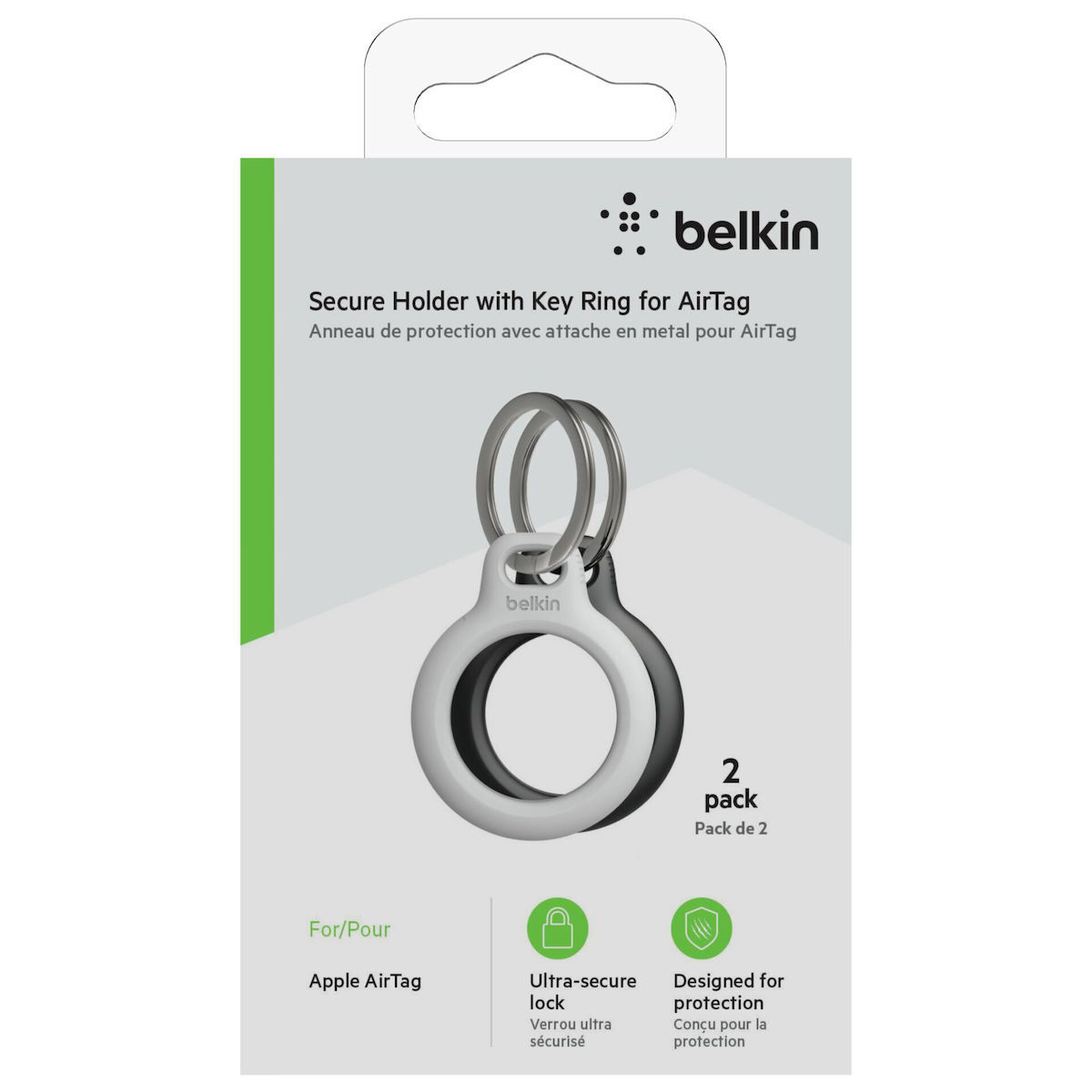 Belkin Key Ring Θήκη Μπρελόκ Σιλικόνης για AirTag Black / White 2τμχ - Image 3