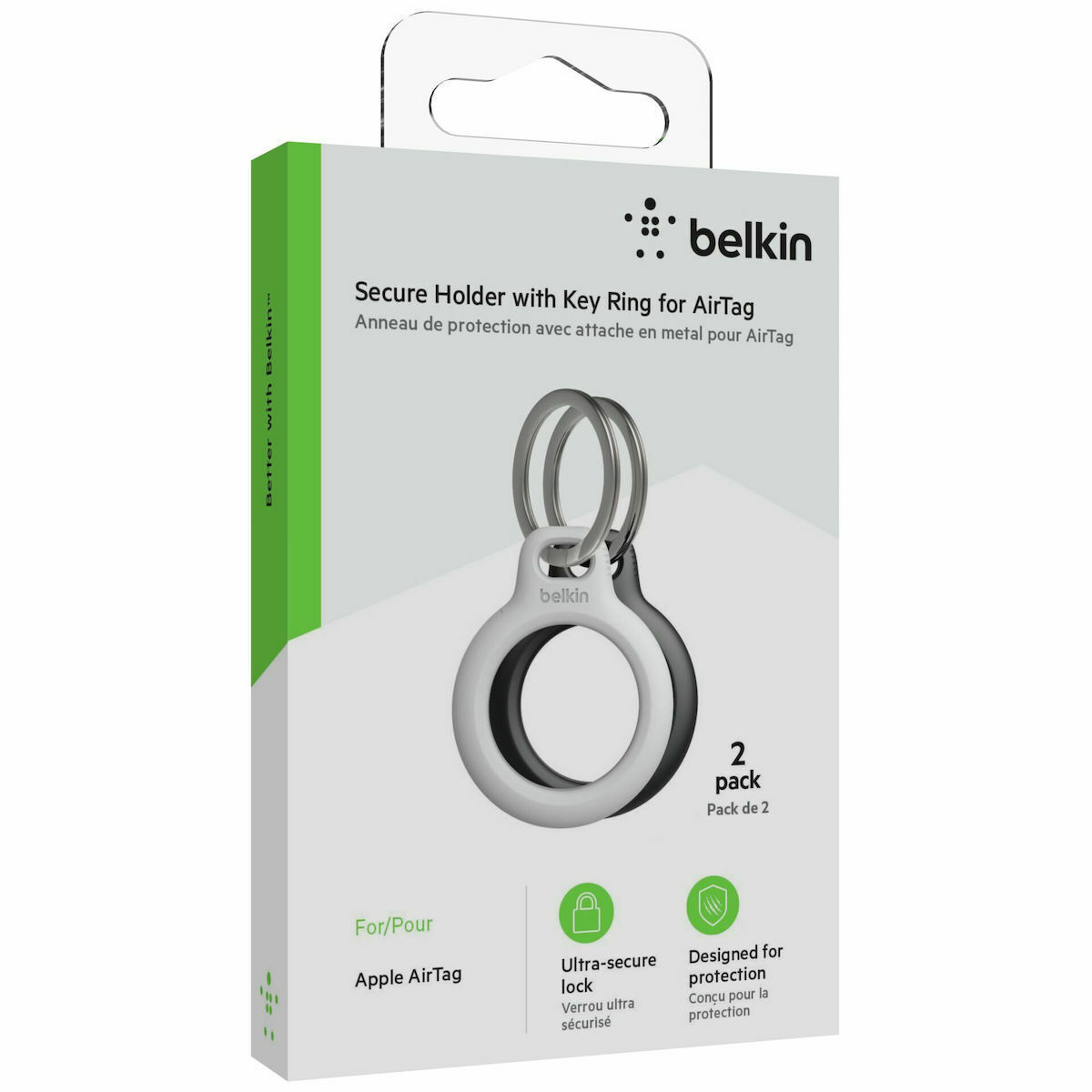 Belkin Key Ring Θήκη Μπρελόκ Σιλικόνης για AirTag Black / White 2τμχ - Image 2