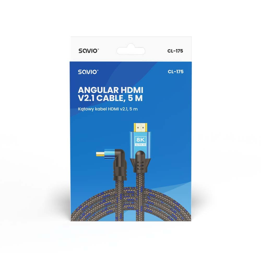 Savio CL-175 HDMI 2.1 Angle (90°) / Braided HDMI male - HDMI male 5m Μαύρο - Image 2