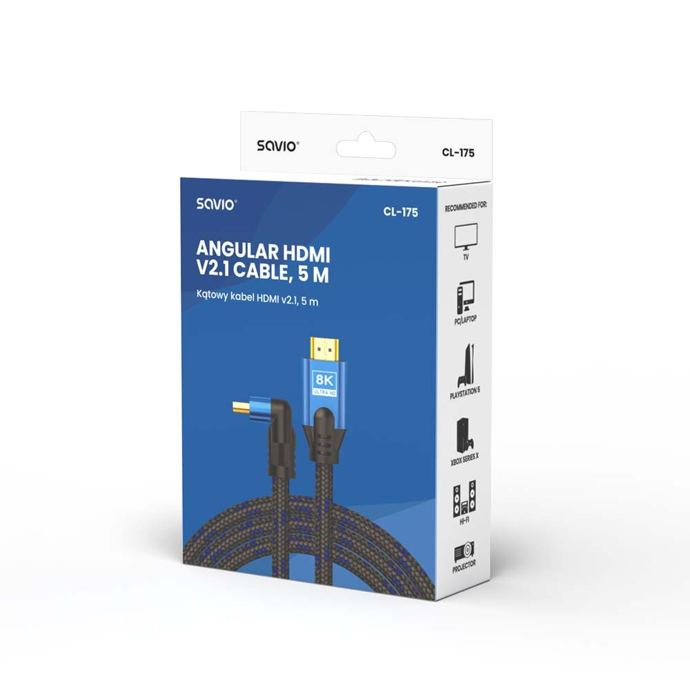 Savio CL-175 HDMI 2.1 Angle (90°) / Braided HDMI male - HDMI male 5m Μαύρο - Image 3