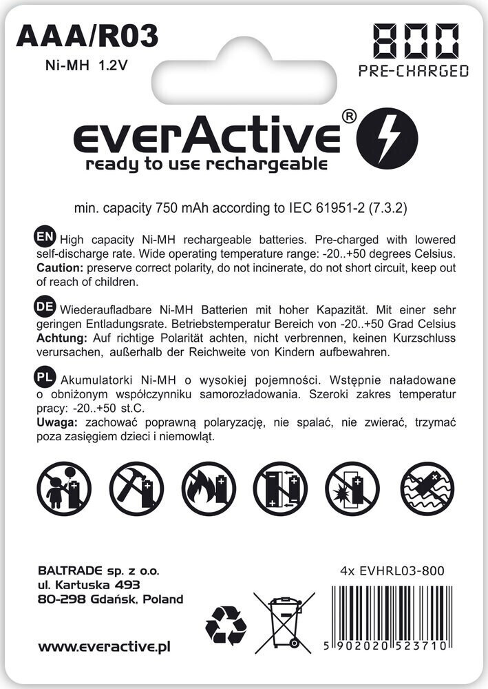 everActive Silver Line AAA 800mAh 1.2V 4τμχ - Image 3