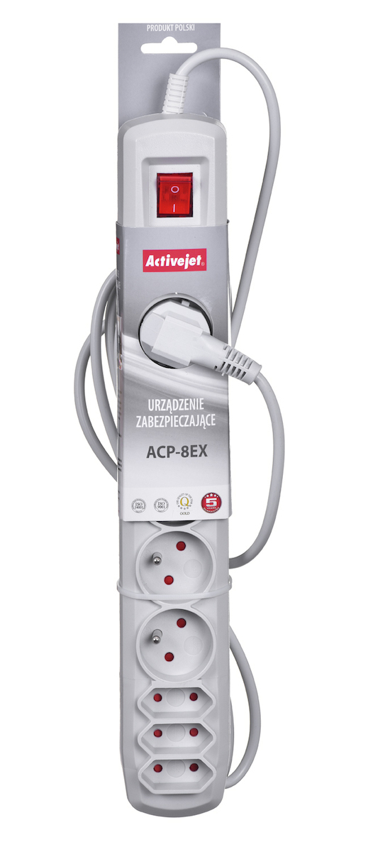 Active Jet APN-8G/3M-GR Πολύπριζο Ασφαλείας 5 Θέσεων με Διακόπτη και Καλώδιο 3m - Image 4