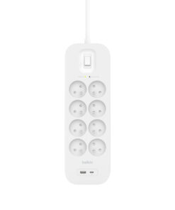 Alternative view of Belkin Πολύπριζο Ασφαλείας 8 Θέσεων με 1 USB-A, 1 USB-C και Καλώδιο 2m