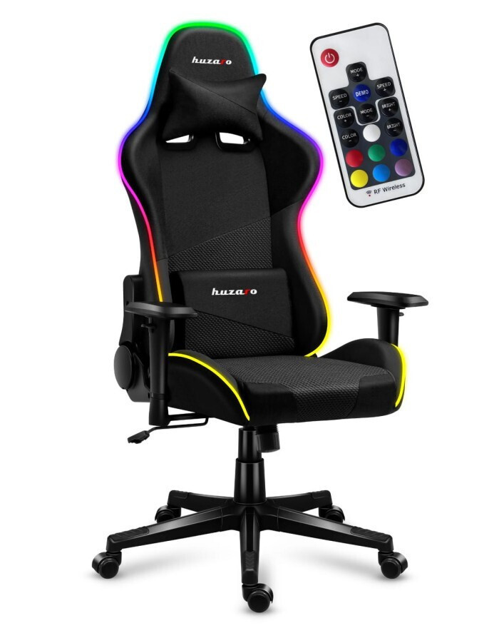 Huzaro Force 6.2 Mesh Υφασμάτινη Καρέκλα Gaming με Ρυθμιζόμενα Μπράτσα και RGB Φωτισμό Μαύρη