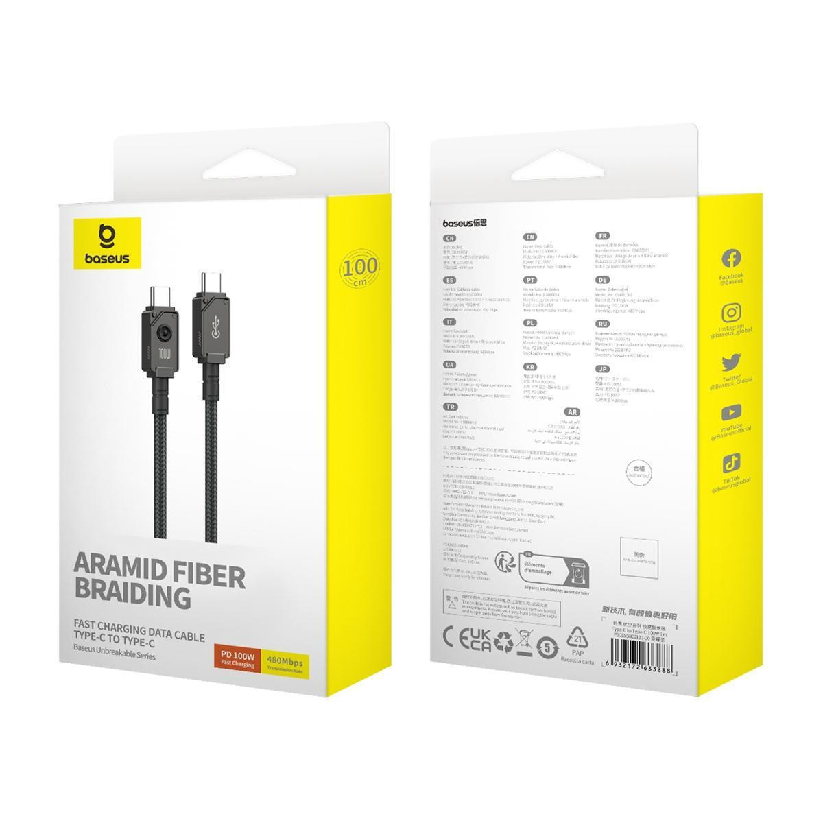 Baseus Unbreakable Braided USB 2.0 Cable USB-C male - USB-C 100W Μαύρο 1m (P10355800111-00) - Image 9