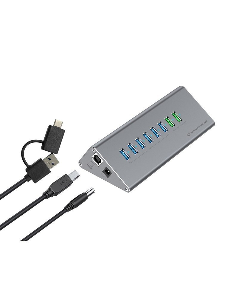 Conceptronic USB 3.0 Hub 10 Θυρών με σύνδεση USB-C και Εξωτερική Παροχή Ρεύματος Γκρι - Image 2