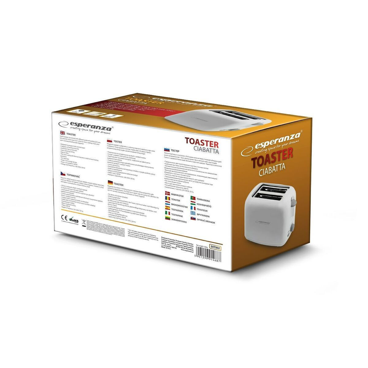 Esperanza Toster Ciabatta Φρυγανιέρα 2 Θέσεων 600W Λευκή - Image 8