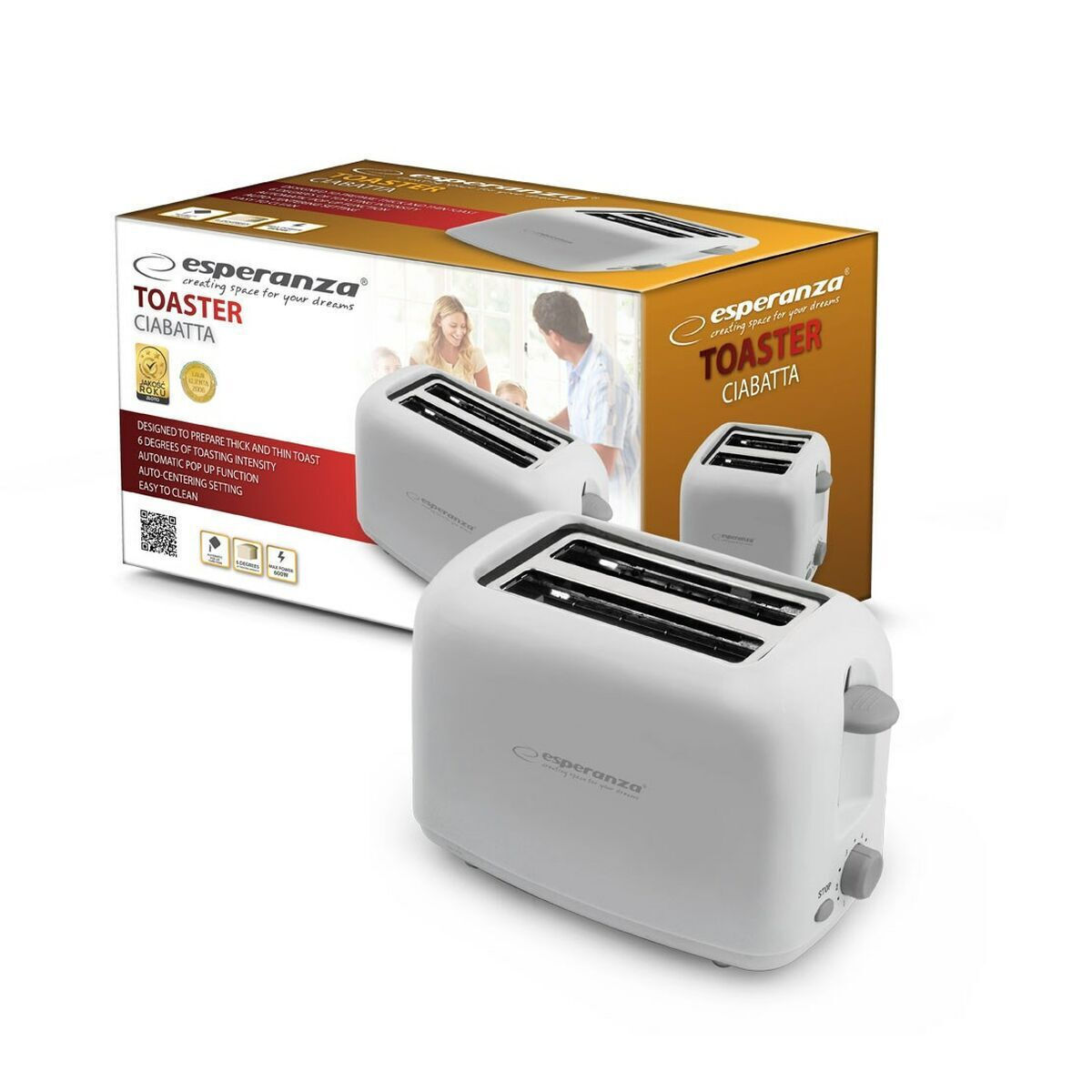 Esperanza Toster Ciabatta Φρυγανιέρα 2 Θέσεων 600W Λευκή - Image 6