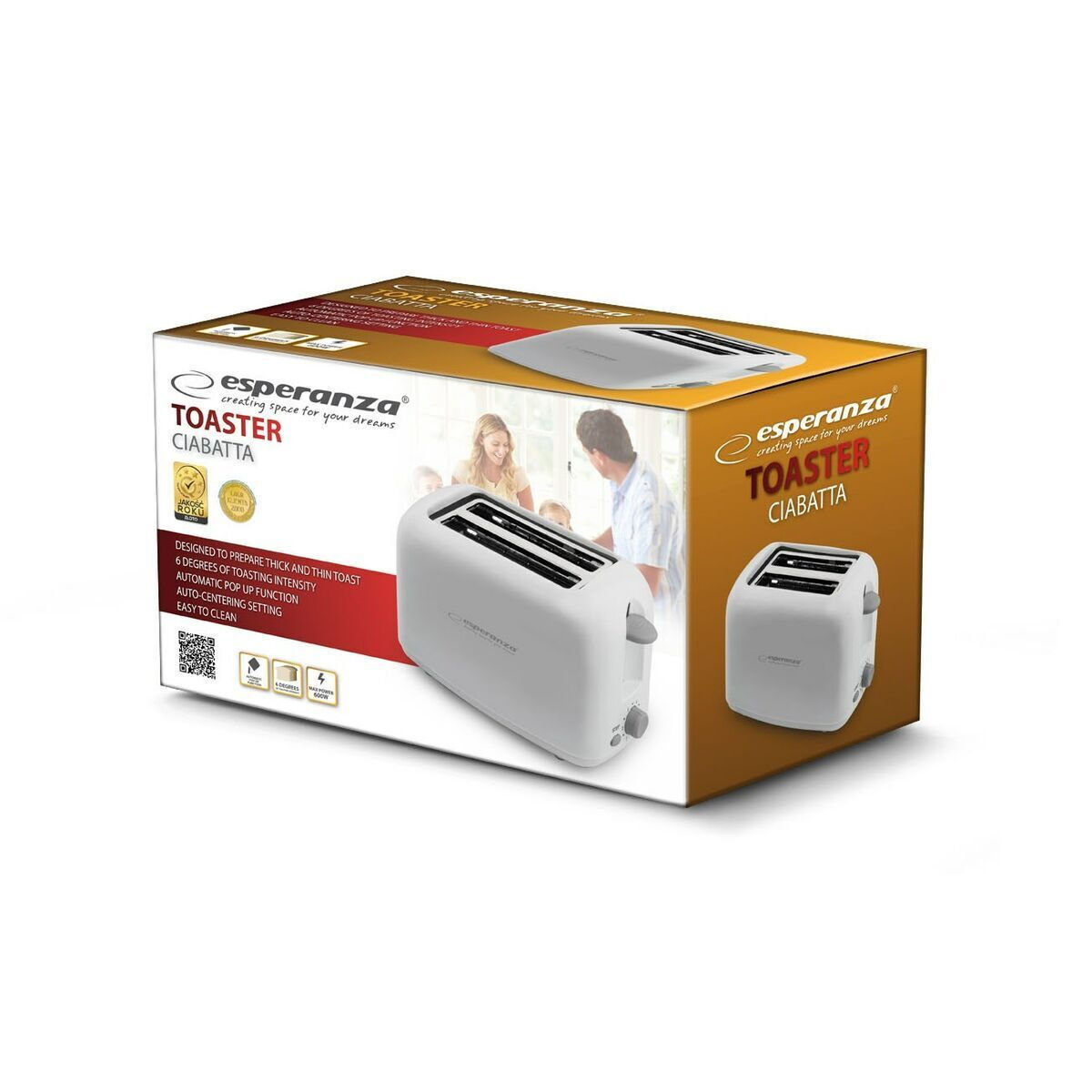 Esperanza Toster Ciabatta Φρυγανιέρα 2 Θέσεων 600W Λευκή - Image 7