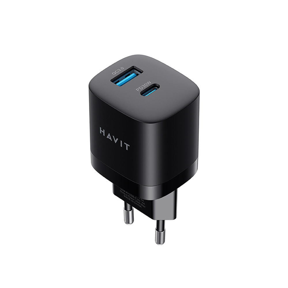 Havit Φορτιστής Χωρίς Καλώδιο με Θύρα USB-A και Θύρα USB-C 30W Power Delivery / Quick Charge 3.0 Μαύρος (UC30)