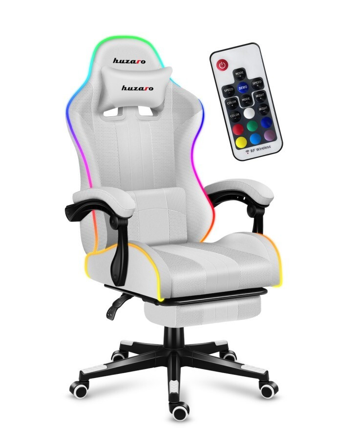 Huzaro Force 4.7 Υφασμάτινη Καρέκλα Gaming με RGB Φωτισμό και Υποπόδιο Λευκή - Image 2