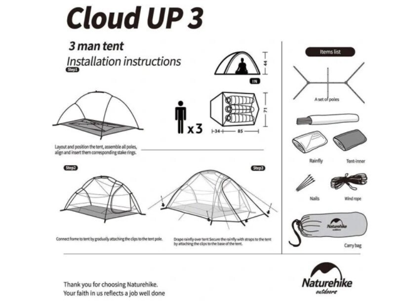 Naturehike Cloud Up 3 20D Updated Ορειβασίας Πράσινη Αδιάβροχη - Image 6
