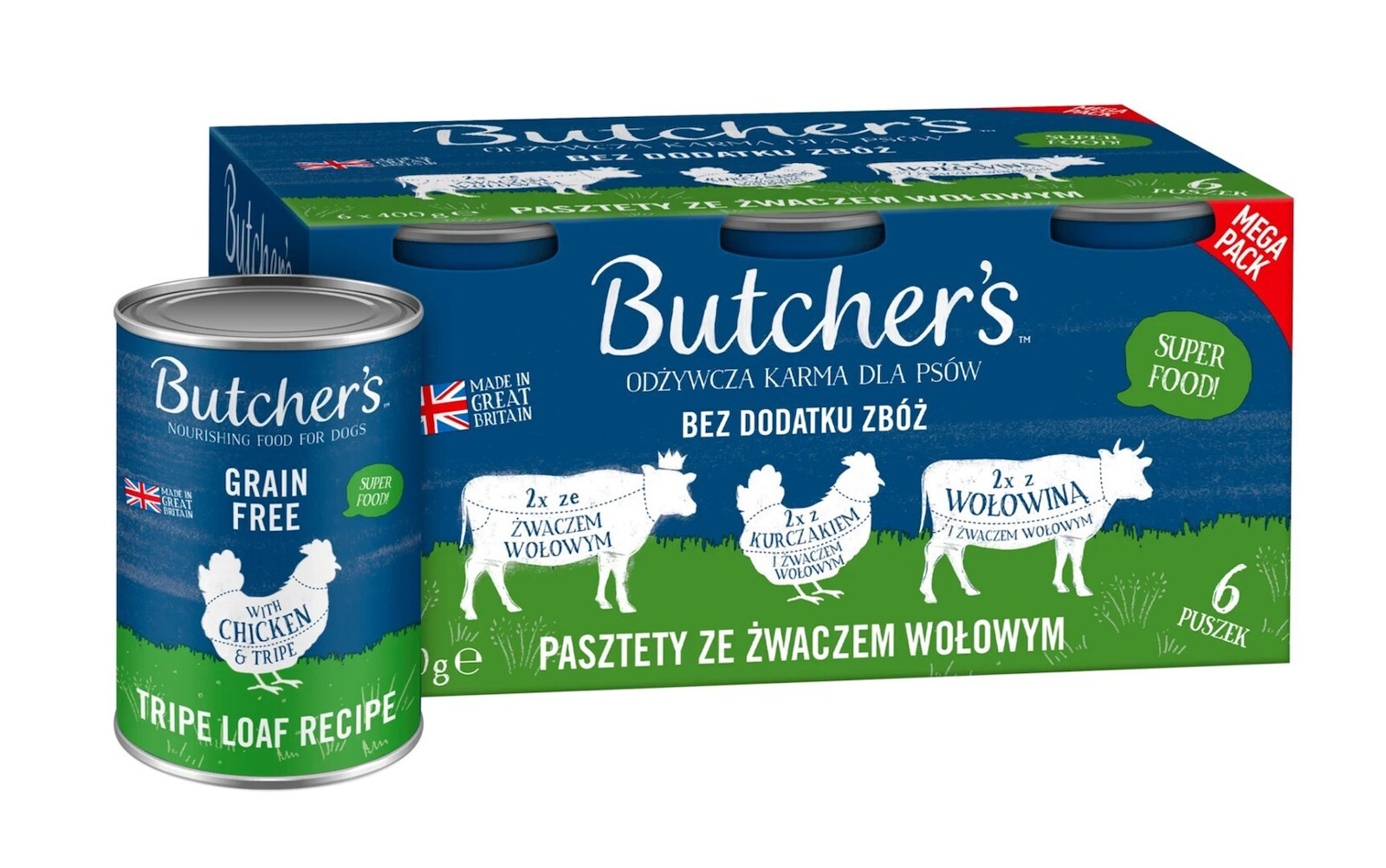 Butcher's Pet Care Original Υγρή Τροφή Σκύλων σε Κονσέρβα με Βοδινό και Πατσά χωρίς Σιτηρά & Γλουτένη 6x400gr