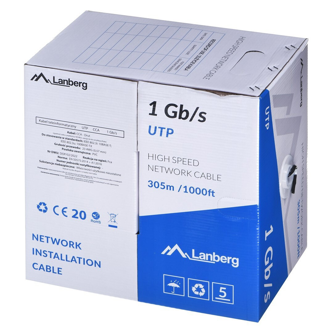 Lanberg U/UTP Καλώδιο Δικτύου Ethernet χωρίς ακροδέκτες 305m - Image 2