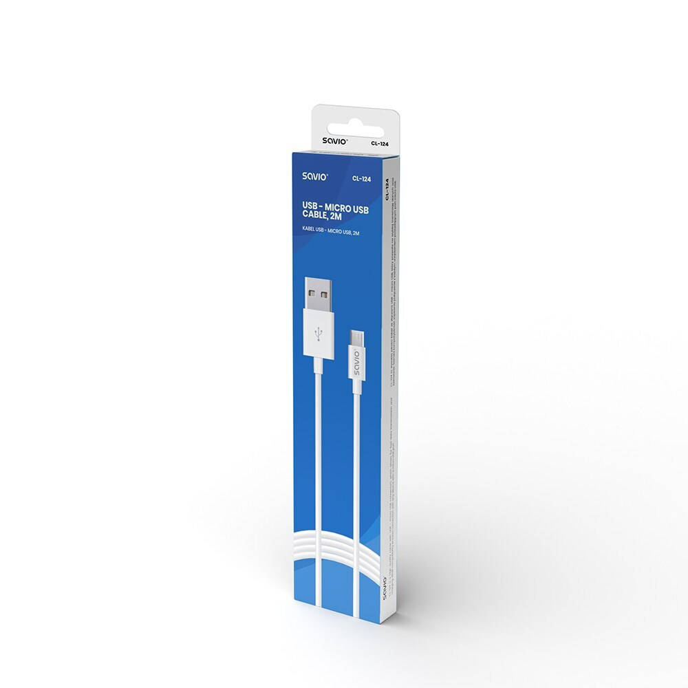 Savio Regular USB 2.0 to micro USB Cable Λευκό 2m (CL-124) - Image 6