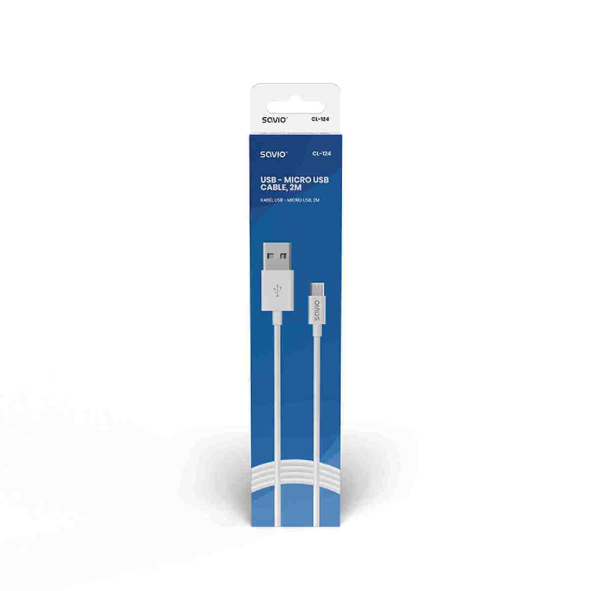 Savio Regular USB 2.0 to micro USB Cable Λευκό 2m (CL-124) - Image 4