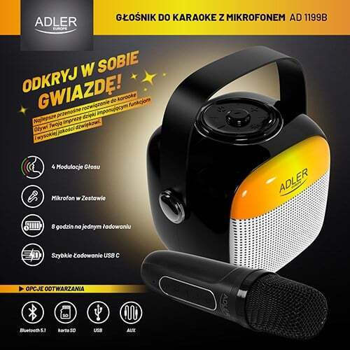 Adler Σύστημα Karaoke με Ασύρματo Μικρόφωνo AD 1199 σε Μαύρο Χρώμα - Image 2