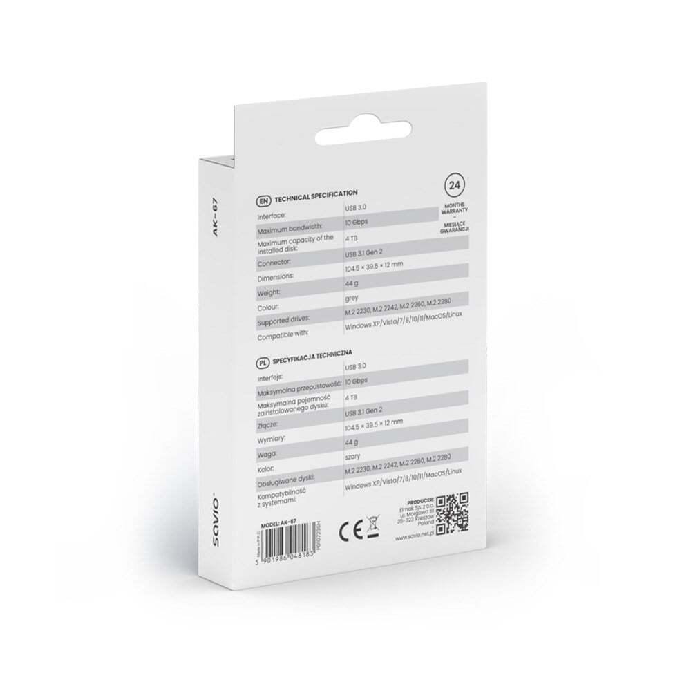 Savio Θήκη για Σκληρό Δίσκο M.2 SATA III NVME με σύνδεση Type-C σε Γκρι χρώμα - Image 2