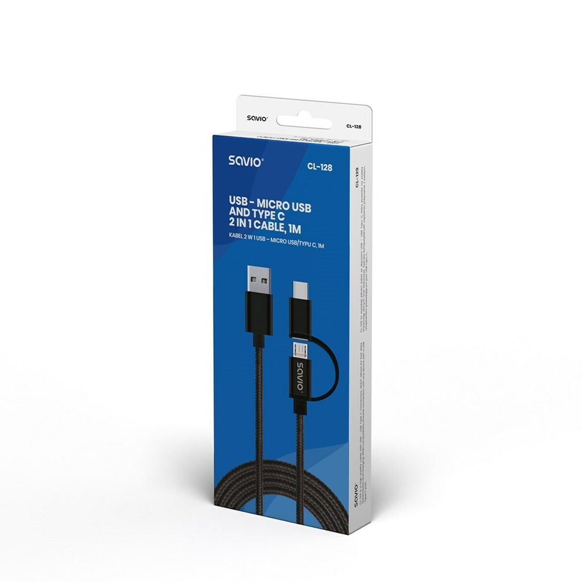 Savio Braided USB to Type-C / micro USB Cable 2.1A Μαύρο 1m (CL-128) - Image 6