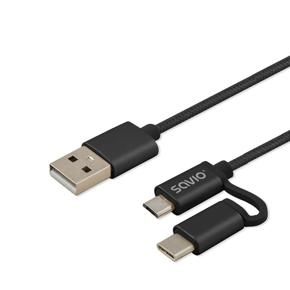 Savio Braided USB to Type-C / micro USB Cable 2.1A Μαύρο 1m (CL-128) - Image 8