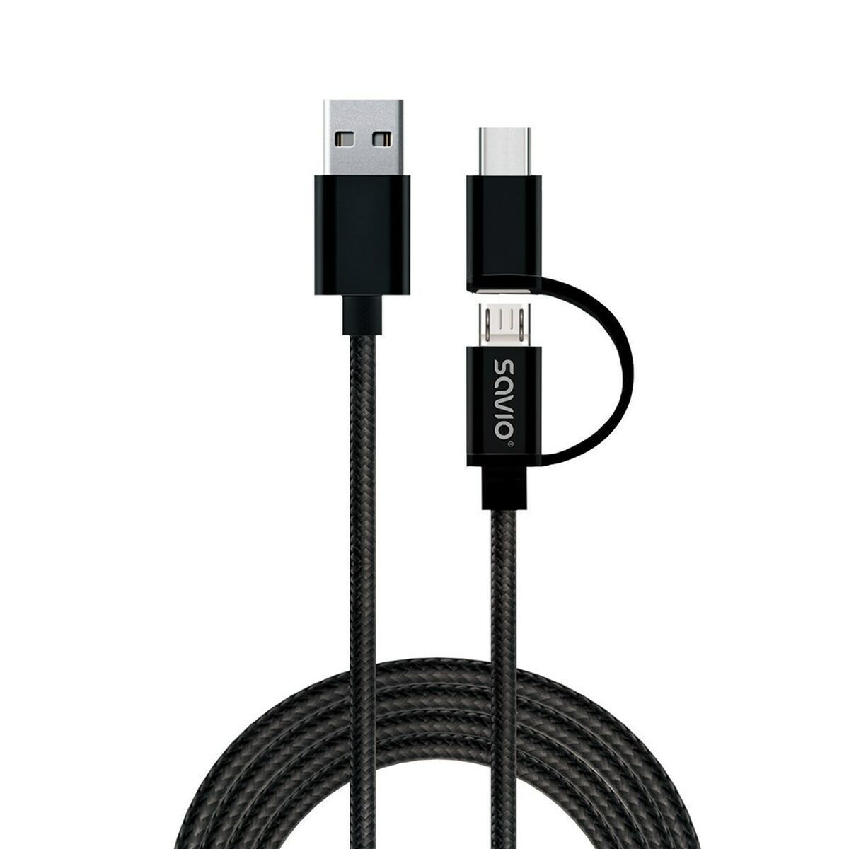 Savio Braided USB to Type-C / micro USB Cable 2.1A Μαύρο 1m (CL-128) - Image 5