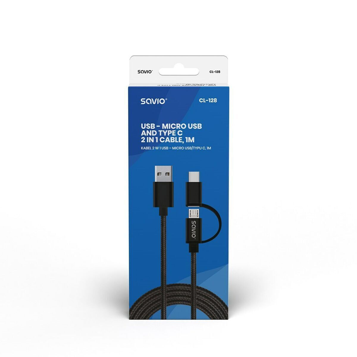 Savio Braided USB to Type-C / micro USB Cable 2.1A Μαύρο 1m (CL-128) - Image 4