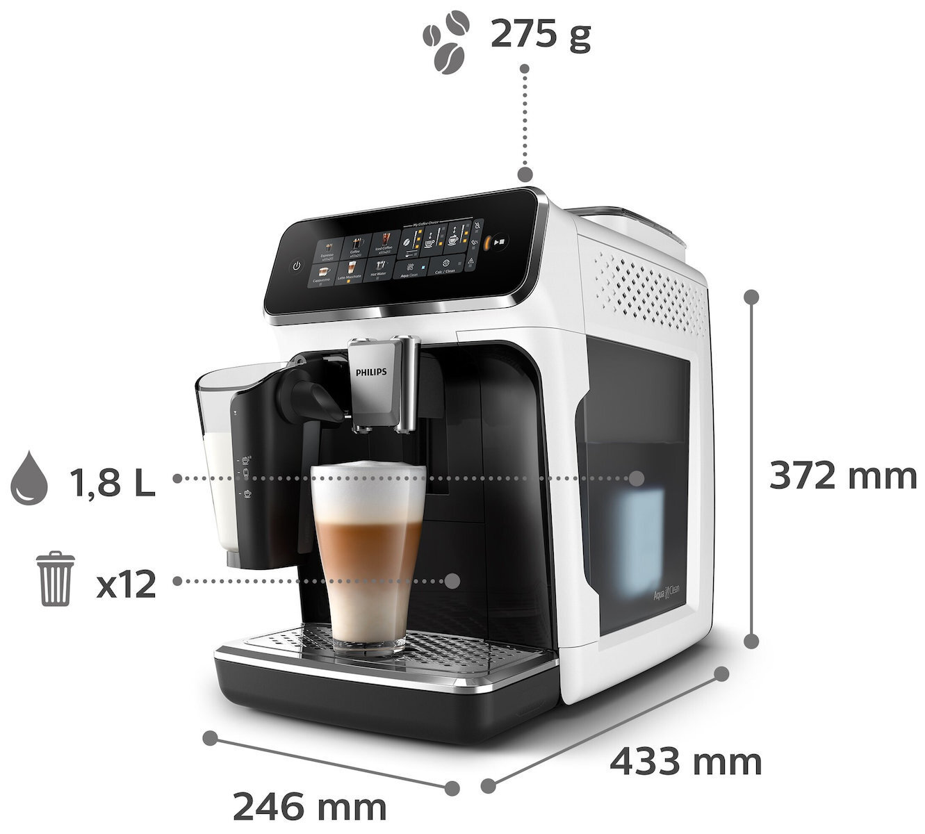 Philips Series 3300 Αυτόματη Μηχανή Espresso 1500W Πίεσης 15bar με Μύλο Άλεσης Λευκή - Image 9