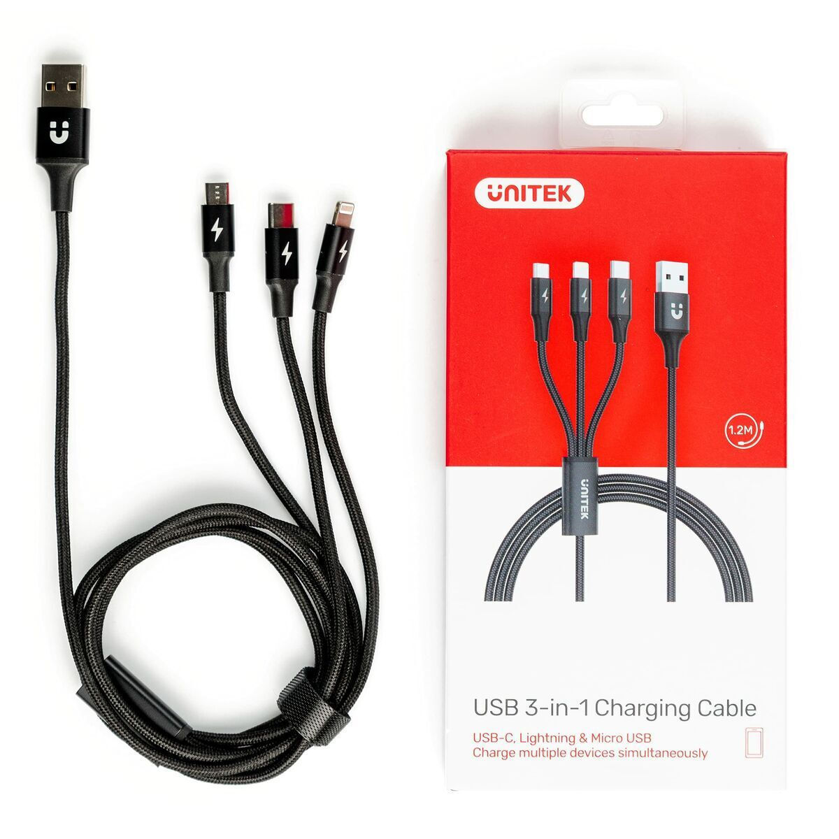 Unitek Braided USB to Lightning / Type-C / micro USB Cable Μαύρο 1.2m (C14049BK) - Image 3