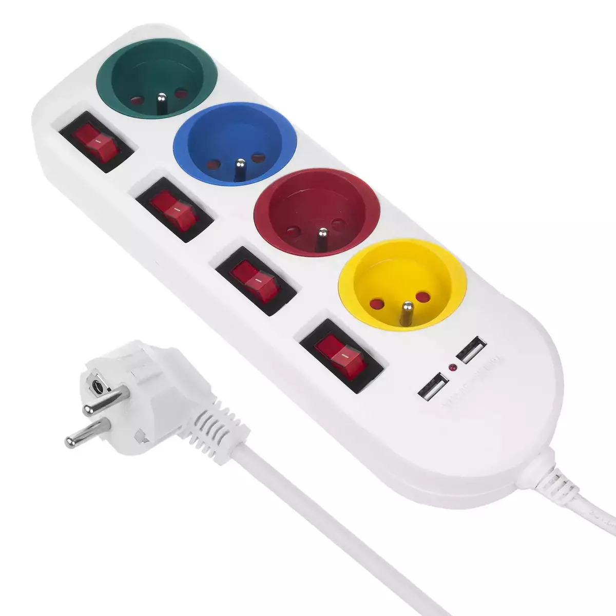 Maclean Energy Πολύπριζο 4 Θέσεων με 2 USB-A, Διακόπτη και Καλώδιο 1.5m