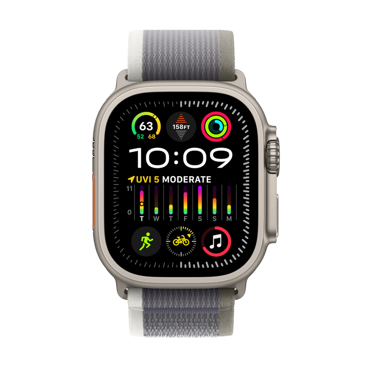 Apple Watch Ultra 2 Titanium 49mm Αδιάβροχο με eSIM και Παλμογράφο (Green/Grey Trail Loop S/M)