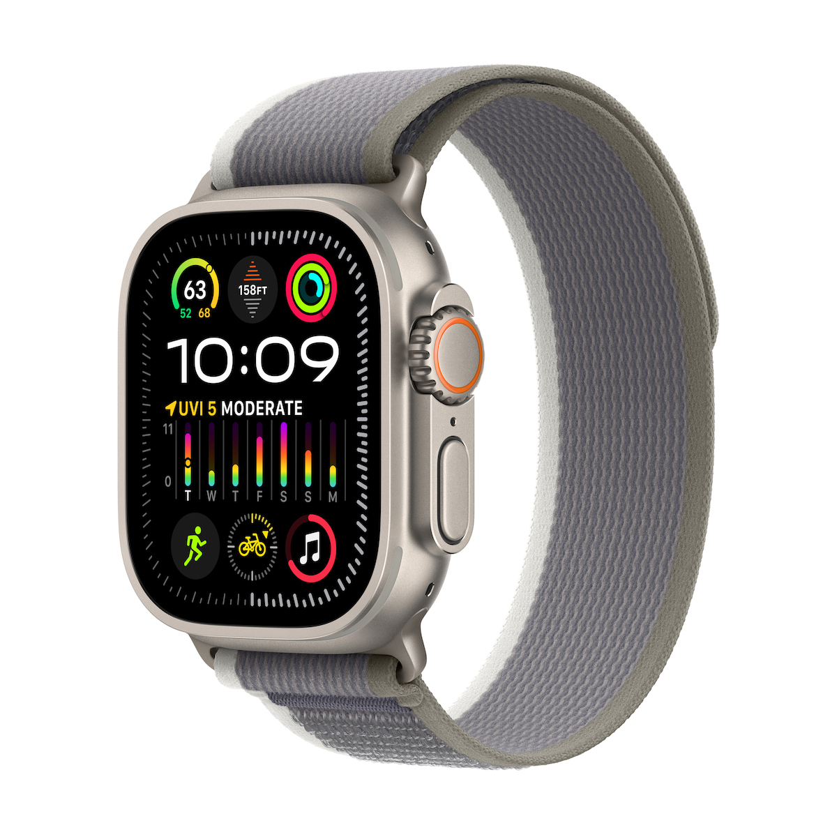 Apple Watch Ultra 2 Titanium 49mm Αδιάβροχο με eSIM και Παλμογράφο (Green/Grey Trail Loop S/M) - Image 2