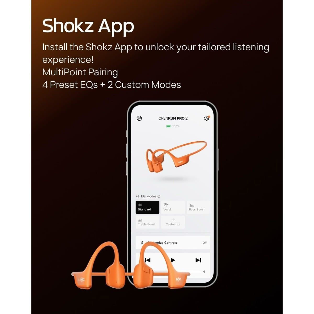 Shokz OpenRun Pro 2 Bone Conduction Bluetooth Handsfree Ακουστικά με Αντοχή στον Ιδρώτα Πορτοκαλί - Image 2