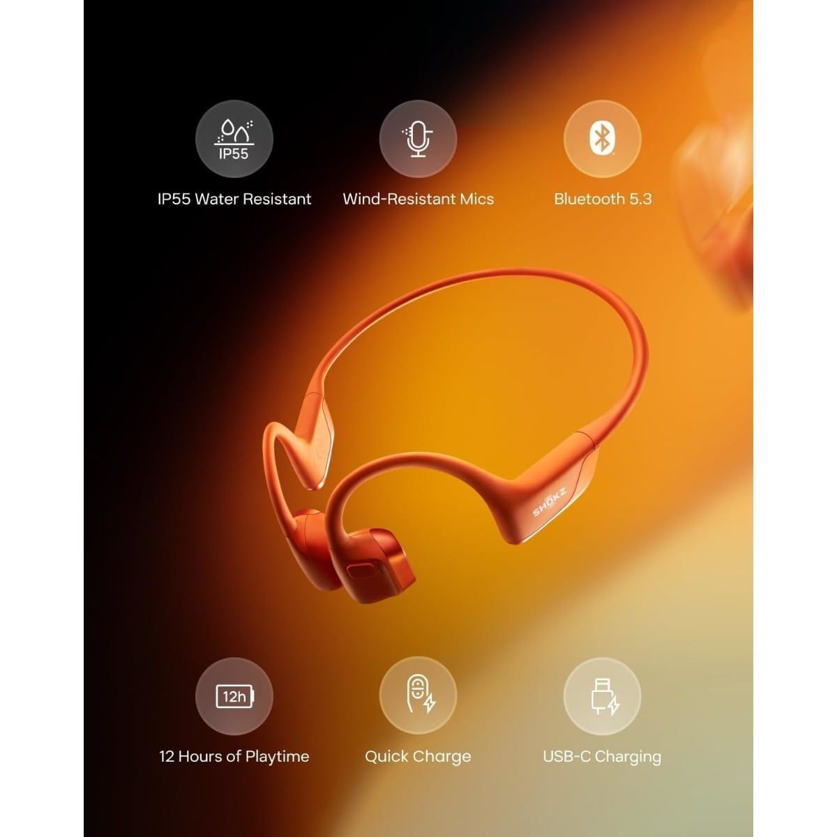 Shokz OpenRun Pro 2 Bone Conduction Bluetooth Handsfree Ακουστικά με Αντοχή στον Ιδρώτα Πορτοκαλί - Image 6